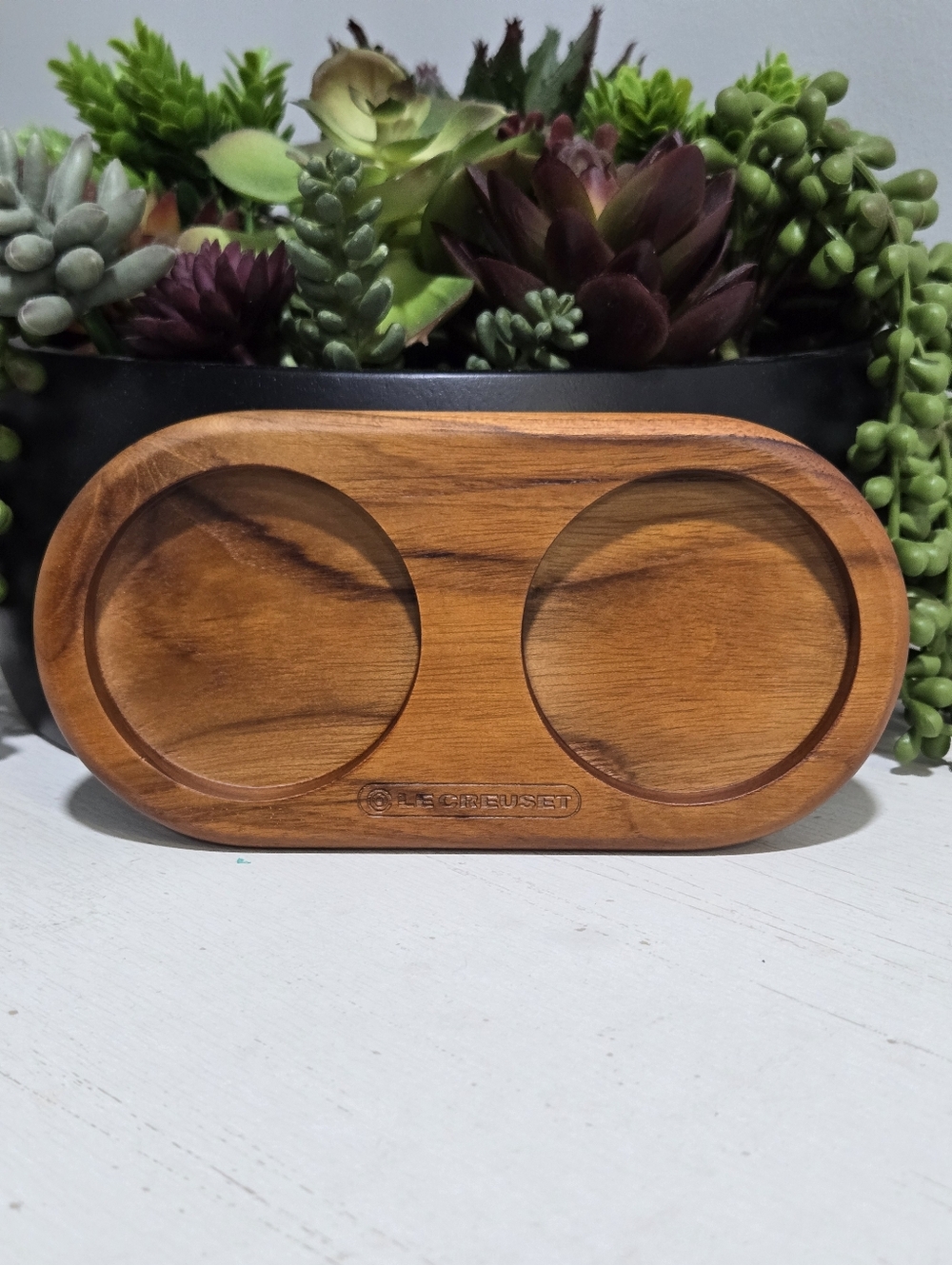 Teak Wood Salt & Pepper Mill Tray Le Creuset NEW